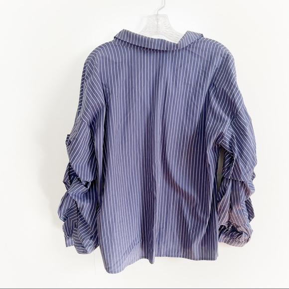 Astr shirt blue white striped ruffled sleeve collared button front - Picture 9 of 9